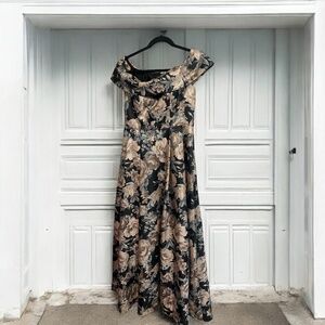 Alex Evenings Dark Navy Floral Off Shoulder Formal Dress